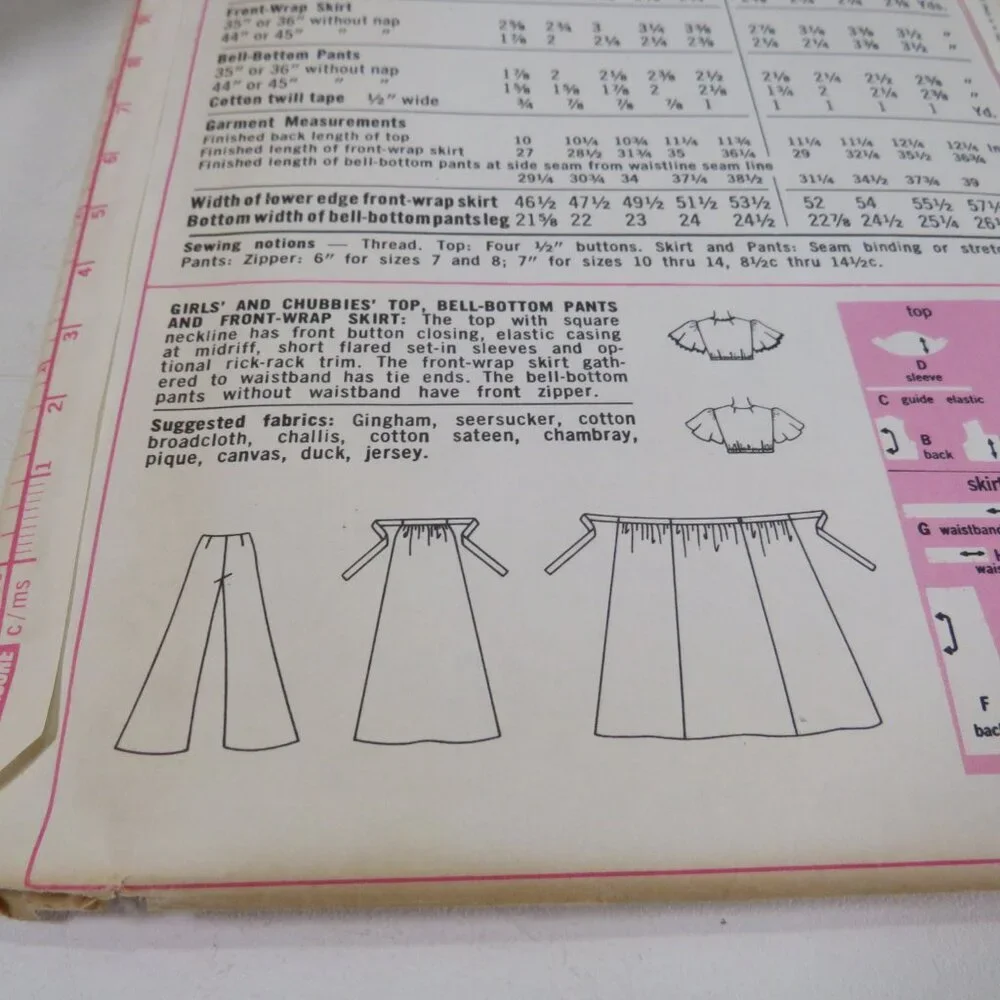 Simplicity 6425 Sewing Pattern UNCUT Bellbottoms, Wrap Skirt, small top 